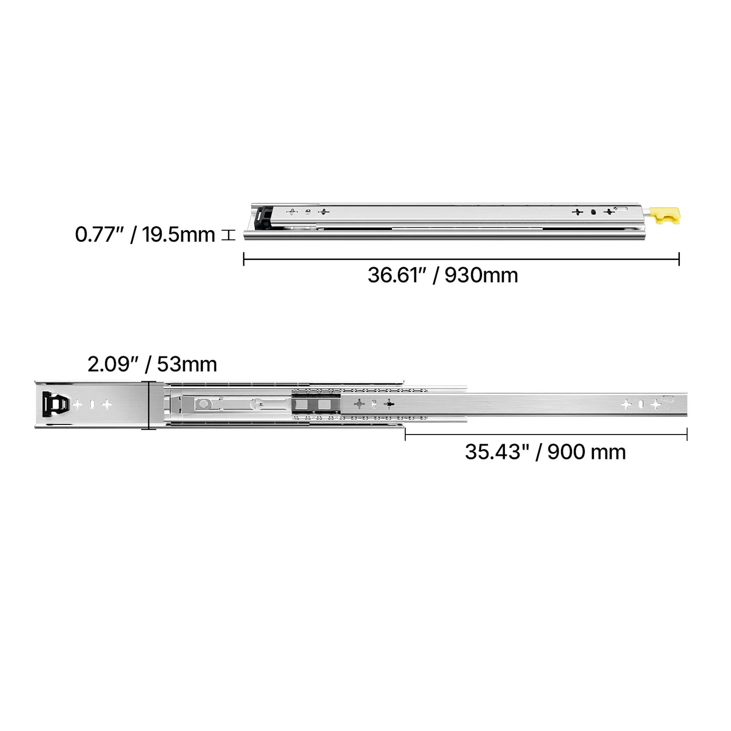 VEVOR Set of 2 Drawer Rails Sizes Ranging from 16 to 60 in 250 lbs Weight Limit Lockable Drawer Rails Ball Bearing Side Mount