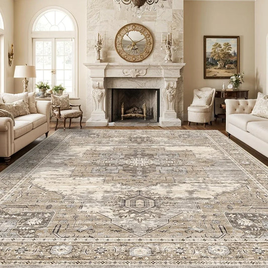 Living Room 10x14 Area Rugs - Washable Lightweight Area Rug Stain Resistant Carpet Vintage Soft Rugs for Bedroom with Non Slip