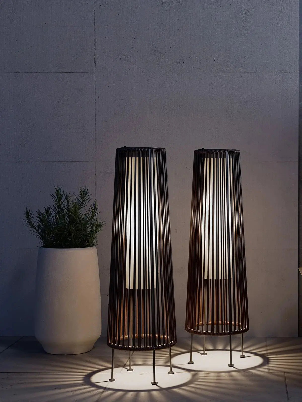 2-Piece Floor Solar Light , Wicker Solar Patio Lamp Waterproof Outside Deck Lamp for Porch, Yard, Garden, Lawn Decorations
