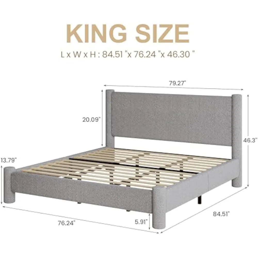 HUANZHUANG Boucle Upholstered Platform Bed Frame Headboard