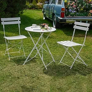 3-Piece Folding Bistro Set, 2 Chairs and 1 Table, Weather-Resistant Outdoor/Indoor Conversation Set for Patio, Yard, Garden-Yel