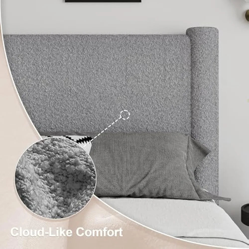 HUANZHUANG Boucle Upholstered Platform Bed Frame Headboard