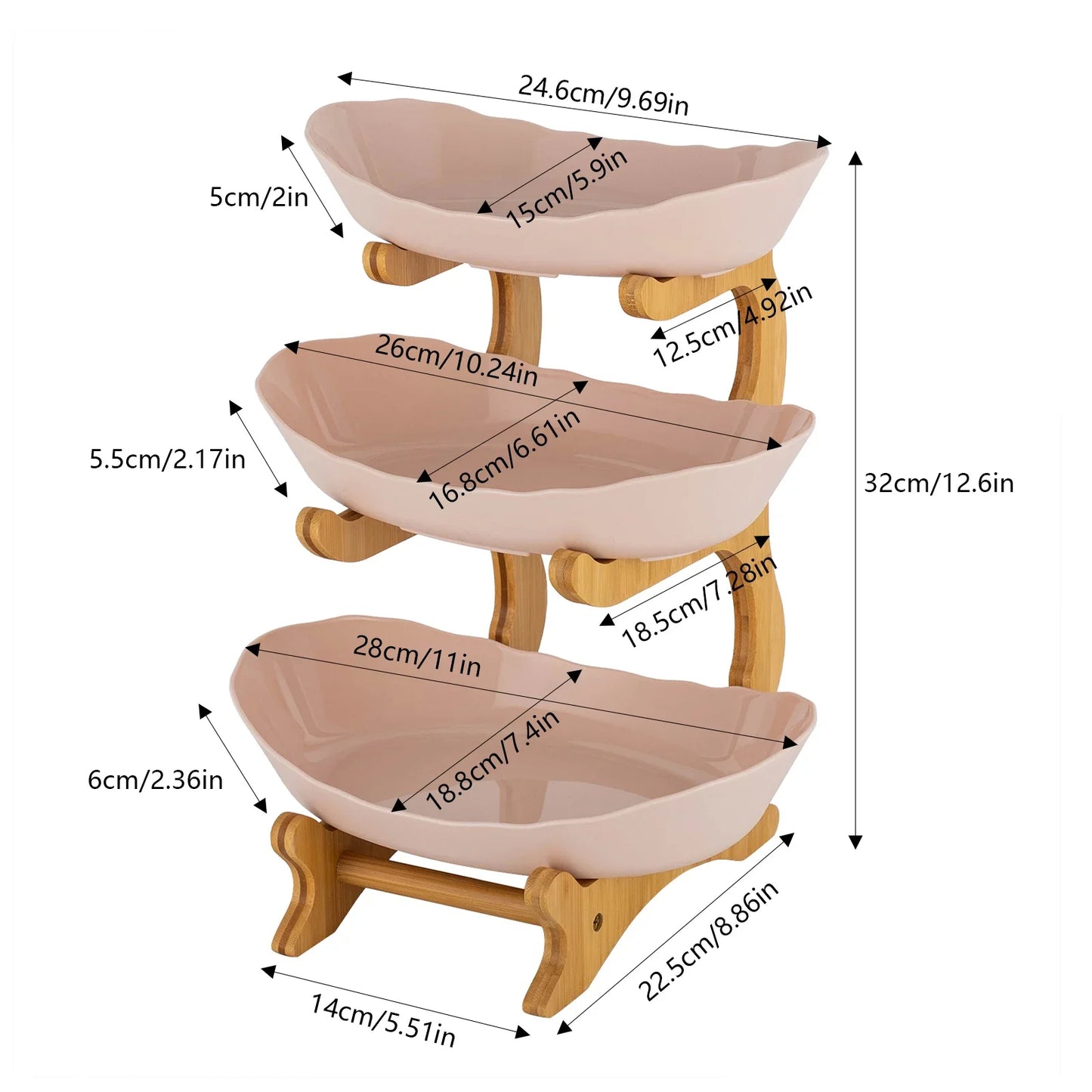 3 Layer Fruit Bowl Food Grade Materials Eco-friendly Bamboo Wood Fruit Holder Bathroom Cosmetics Storage Snacks Basket Shelf
