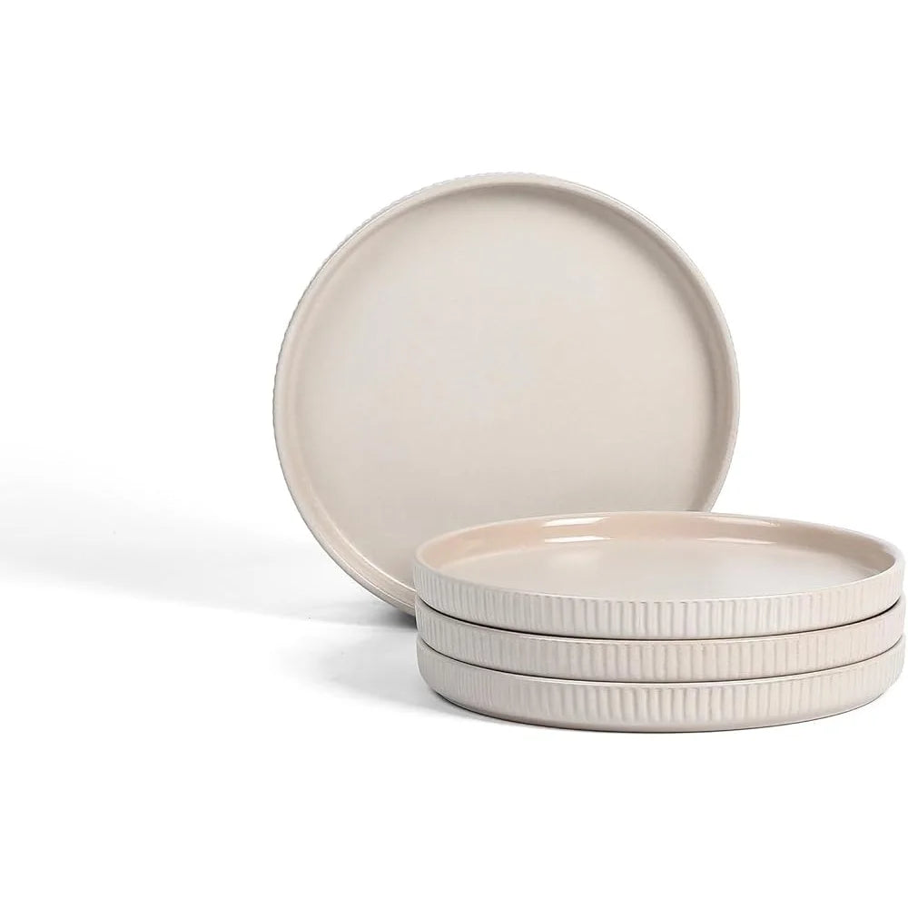 Durable Stoneware Salad Plate Set 4 Elegant Round Dishes Microwave Dishwasher Safe Perfect Home Wedding Registry Gift