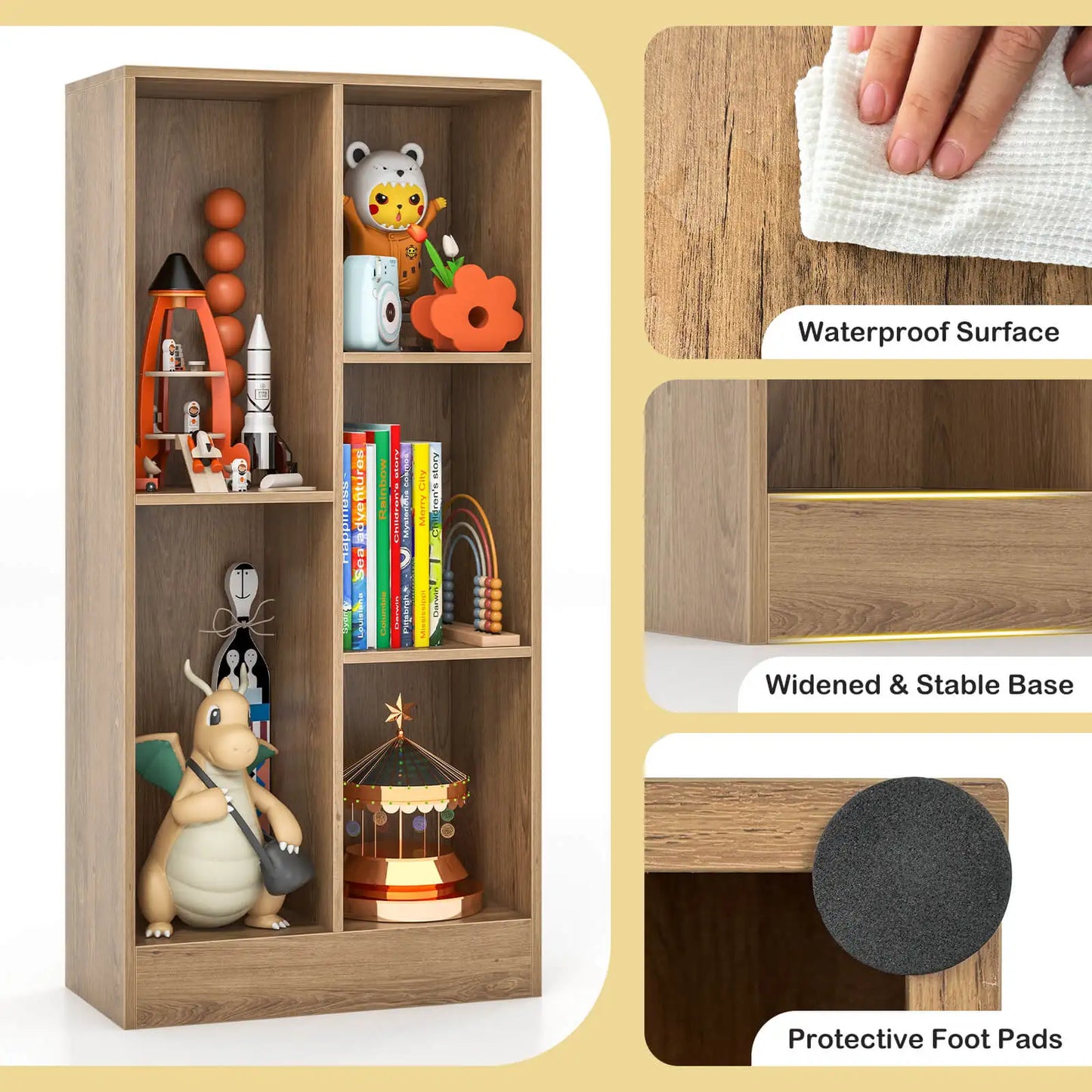 2PCS 5-Cube Bookcase for Kids 41" Wooden Toy Storage Organizer for Kid's Room