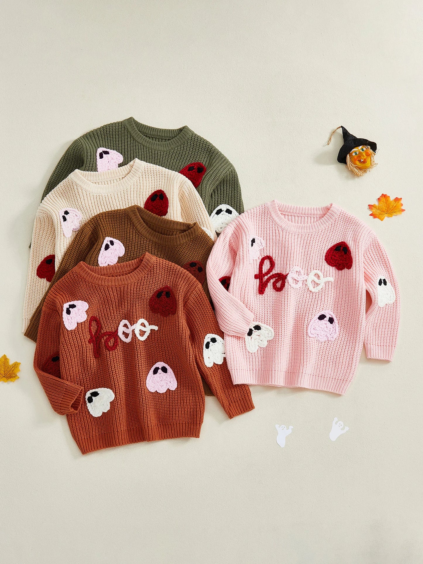 Spooky Halloween Sweater with Pumpkins and Bats Knitted Long Sleeve Crew Neck Pullover for Kids Boy Girl