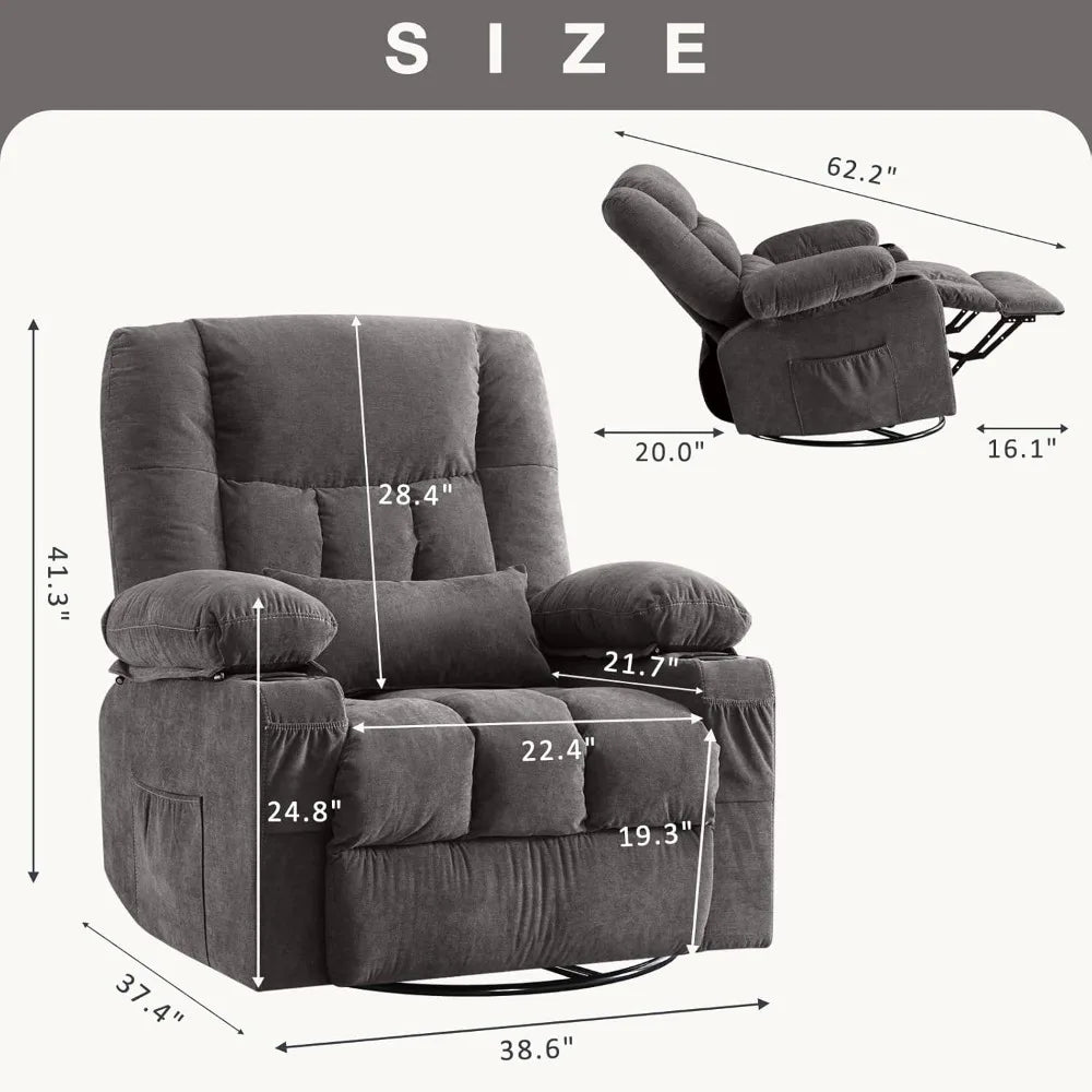 Massage Swivel Rocker Recliner Chair with Vibration Massage and Heat ErgonomicLounge Chair for Living Room with Rocking Function