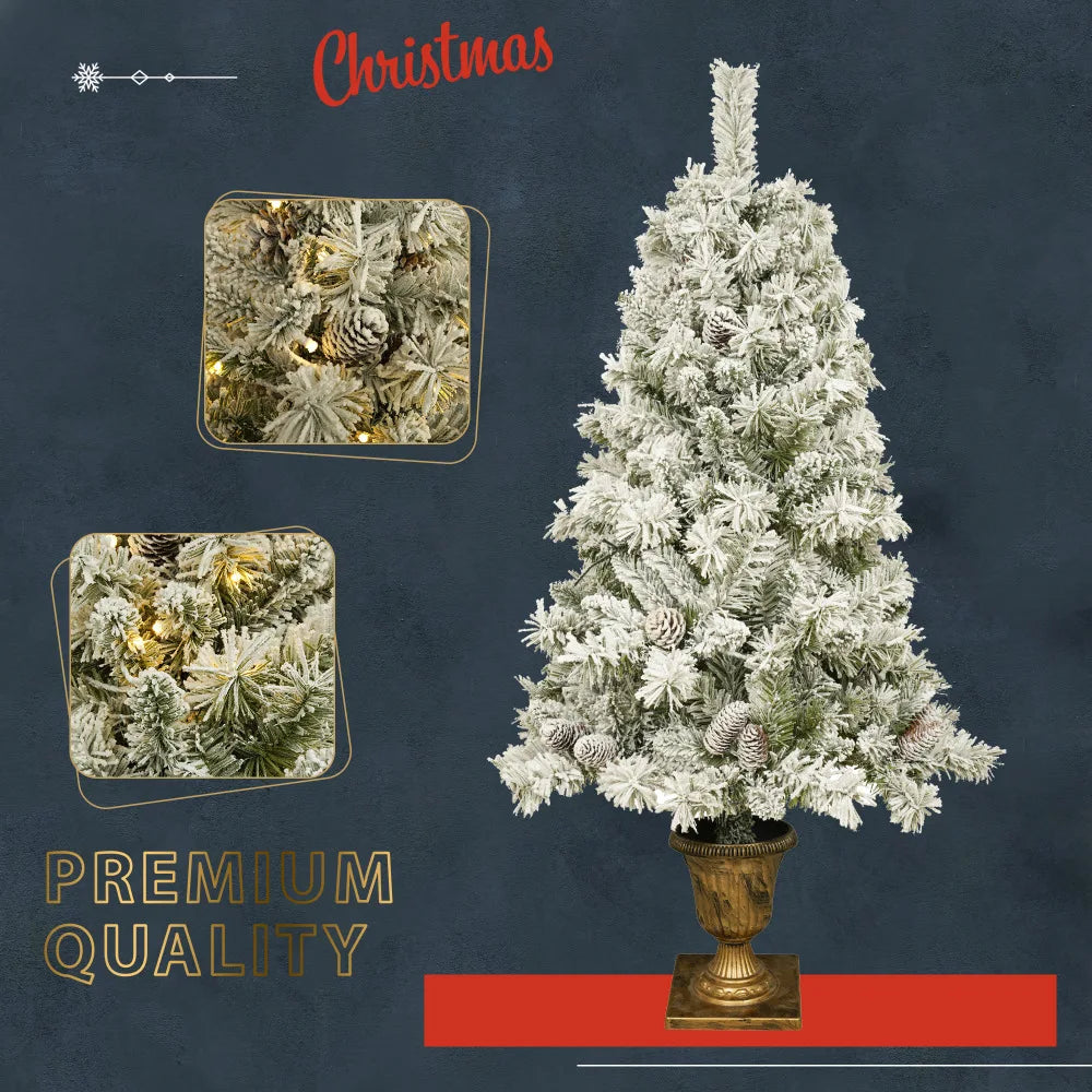 Pre-lit Xmas Tree Artificial Christmas 4-Piece Set: Garland, Wreath,  2 Entrance Trees with LED Lights. Compact X-mas Decor Set.