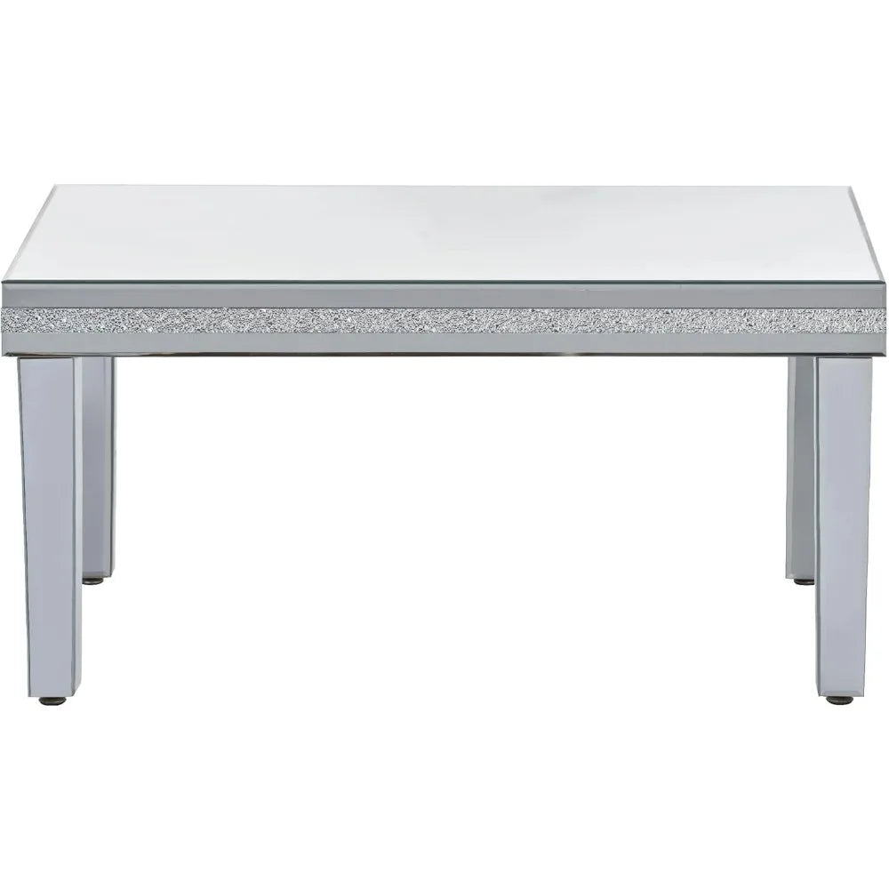 Luxury Silver Mirrored Coffee Table with Crystal Accents