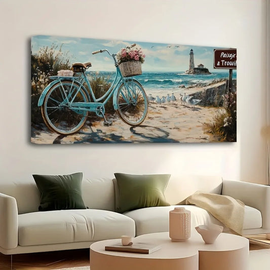 Lighthouse Seascape Painting In Pine Wood Frame Wall Art