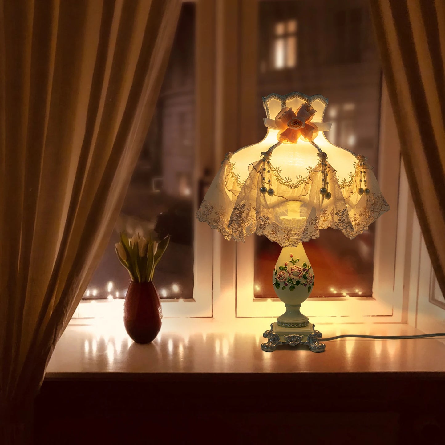 Princess Style Stained Table Lamp with 12.2-inch Wide Lampshade, Pink