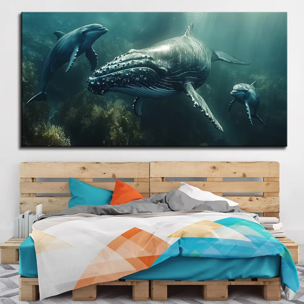 Whale Mother and Child Canvas Poster for Children's Room Decor