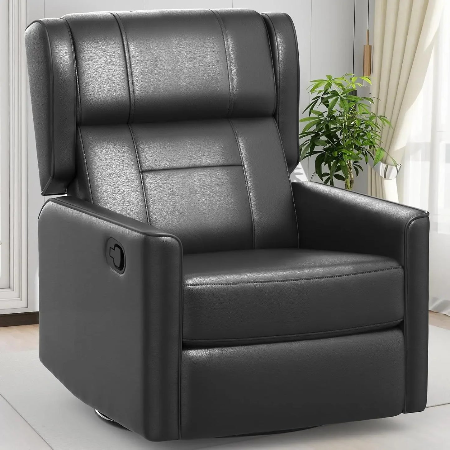 Recliner Chair, 360 Swivel Rocker Chair for Adults, Elegant Rocking Recliner for Small Spaces, Upholstered Leather Glider