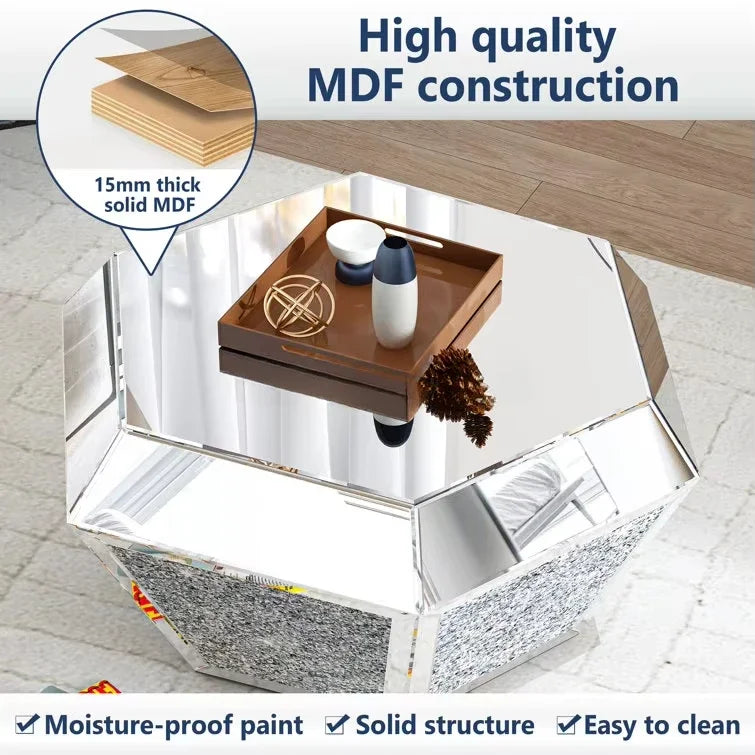 XMSJ Modern Glass Mirror Diamond Coffee Crystal End Table