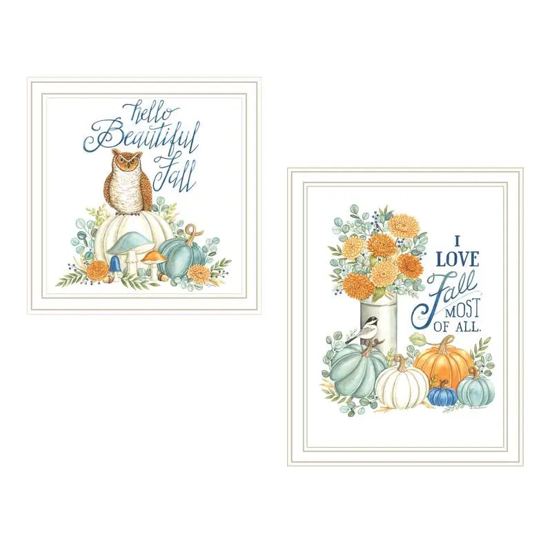 2-Piece Fall Themed Framed Wall Art - "I Love Fall Most of All" Prints for Living Room and Bedroom Decor by Deb Strain