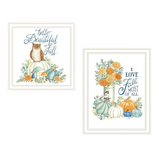 2-Piece Fall Themed Framed Wall Art - "I Love Fall Most of All" Prints for Living Room and Bedroom Decor by Deb Strain