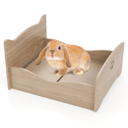 Elevated Pet Bed Frame Indoor Large Cat Bed w/ Rails, Cute Headboards, Storage Space, Rabbit Sleeping Habitat, Small Animals Bed
