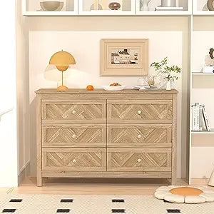 3 Pieces Bedroom Set with 6 Drawer Dresser and 2 Drawer Nightstands, Wooden Dresser and Nightstands for Living Room, Bedroom, Na
