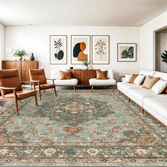 Washable Oriental Area Rug - 10x14 Rugs for Living Room Soft Carpet for Bedroom Waterproof Floral Distressed Indoor Stain