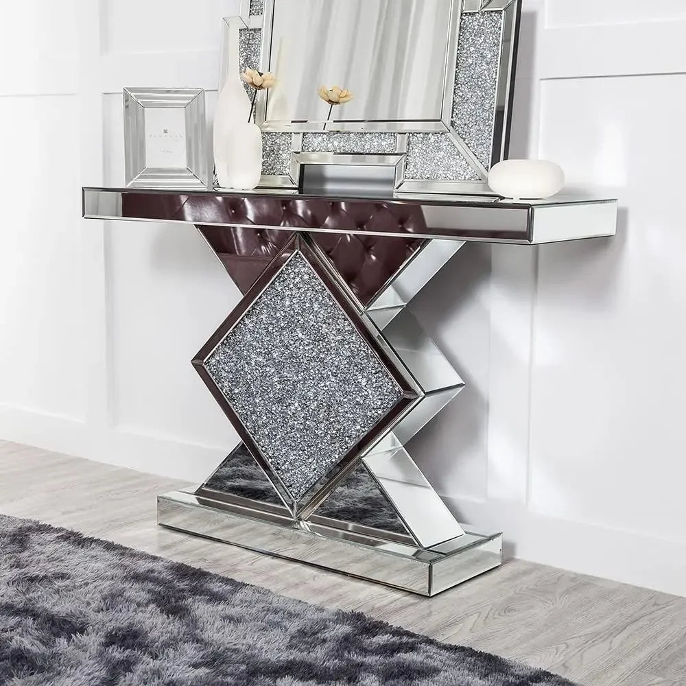 SHYFOY Mirrored Diamond Console Table For Foyer Accent