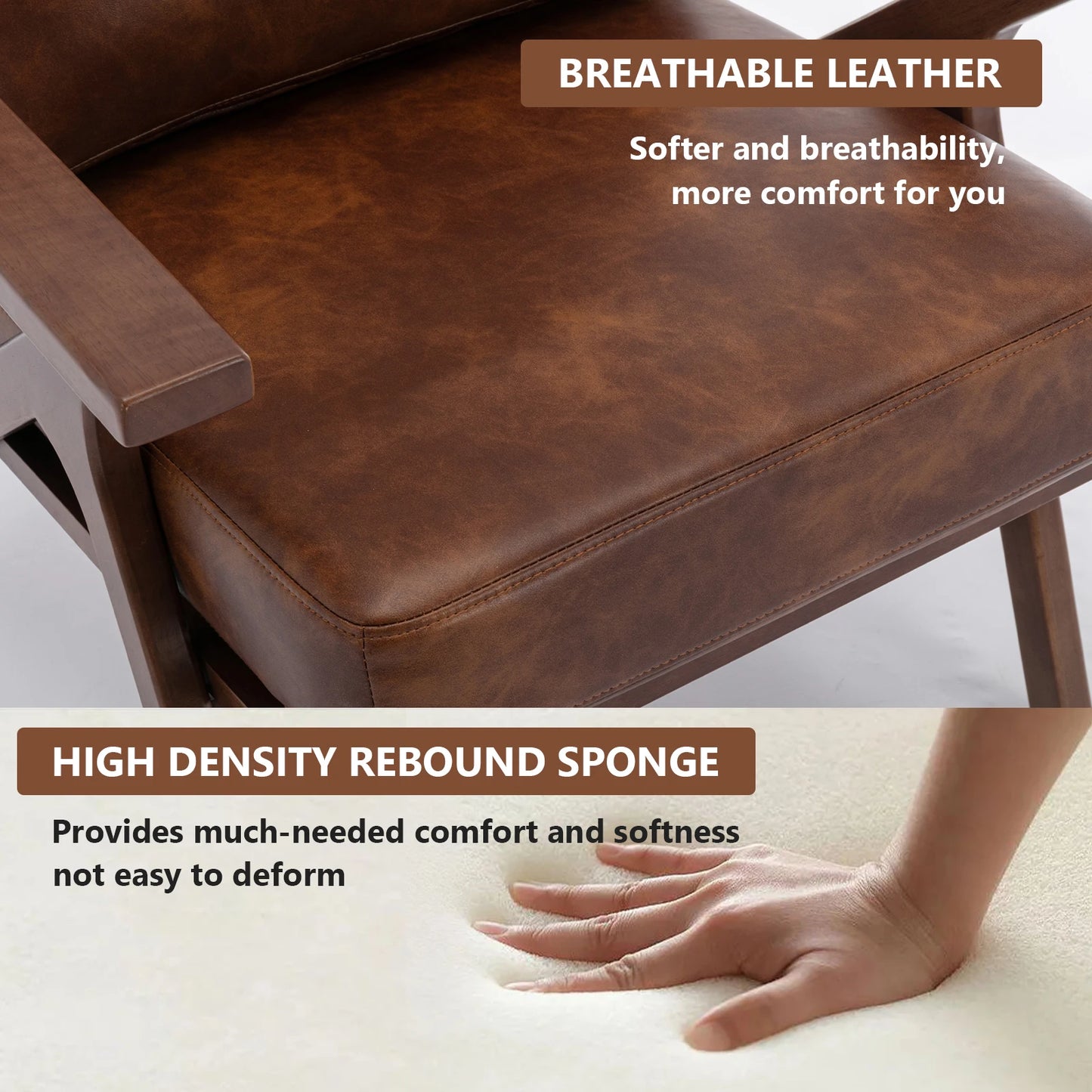 Accent Chair with Wood Frame, PU Leather Chair with Removable Upholstered Cushions for Living Room