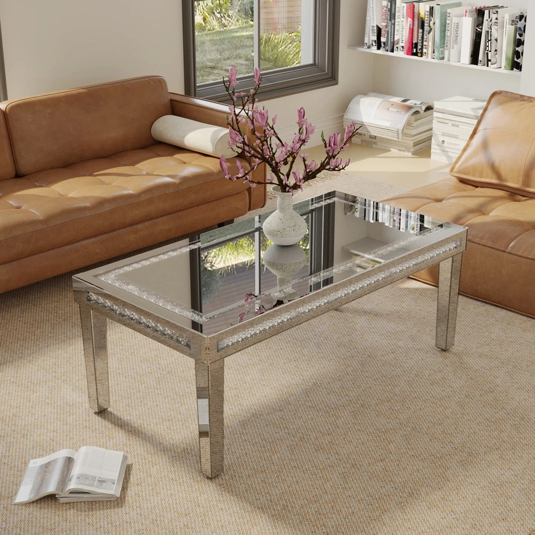 Wisfor Mirrored Diamond Coffee Table Rectangular Living Room