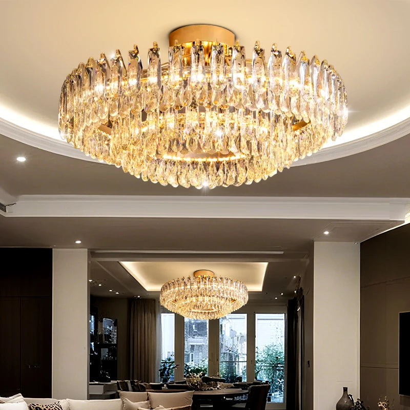 Nordic Luxury Crystal Ceiling Lamp Villa Large Hall Living Room Dining Room Ceiling Light Interior Home Decor Fixture