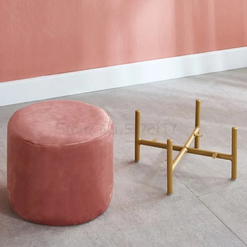 Velvet Dressing Stool With Gold Legs Tassel Ottoman Bench