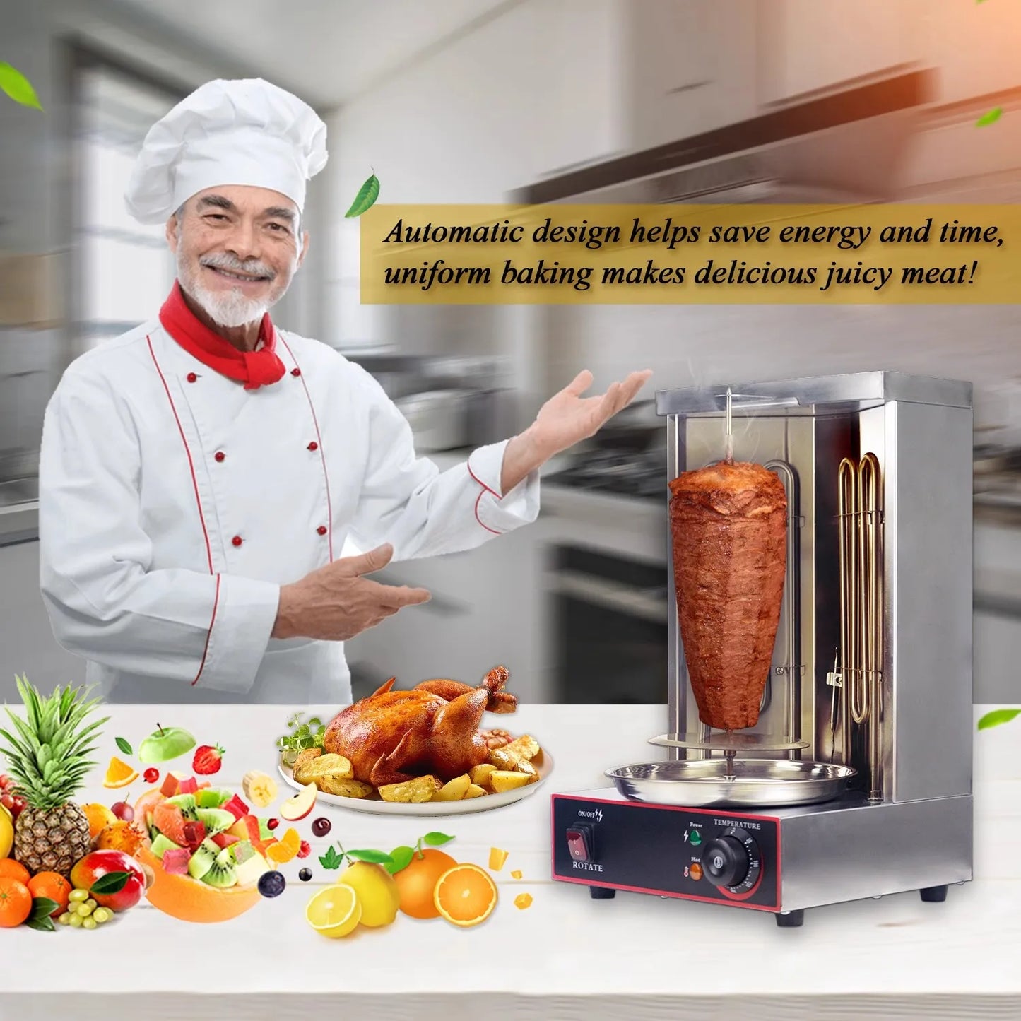 Onehappy for commercial household electric kebab grill shawarma machine automatic rotating grill heating tube
