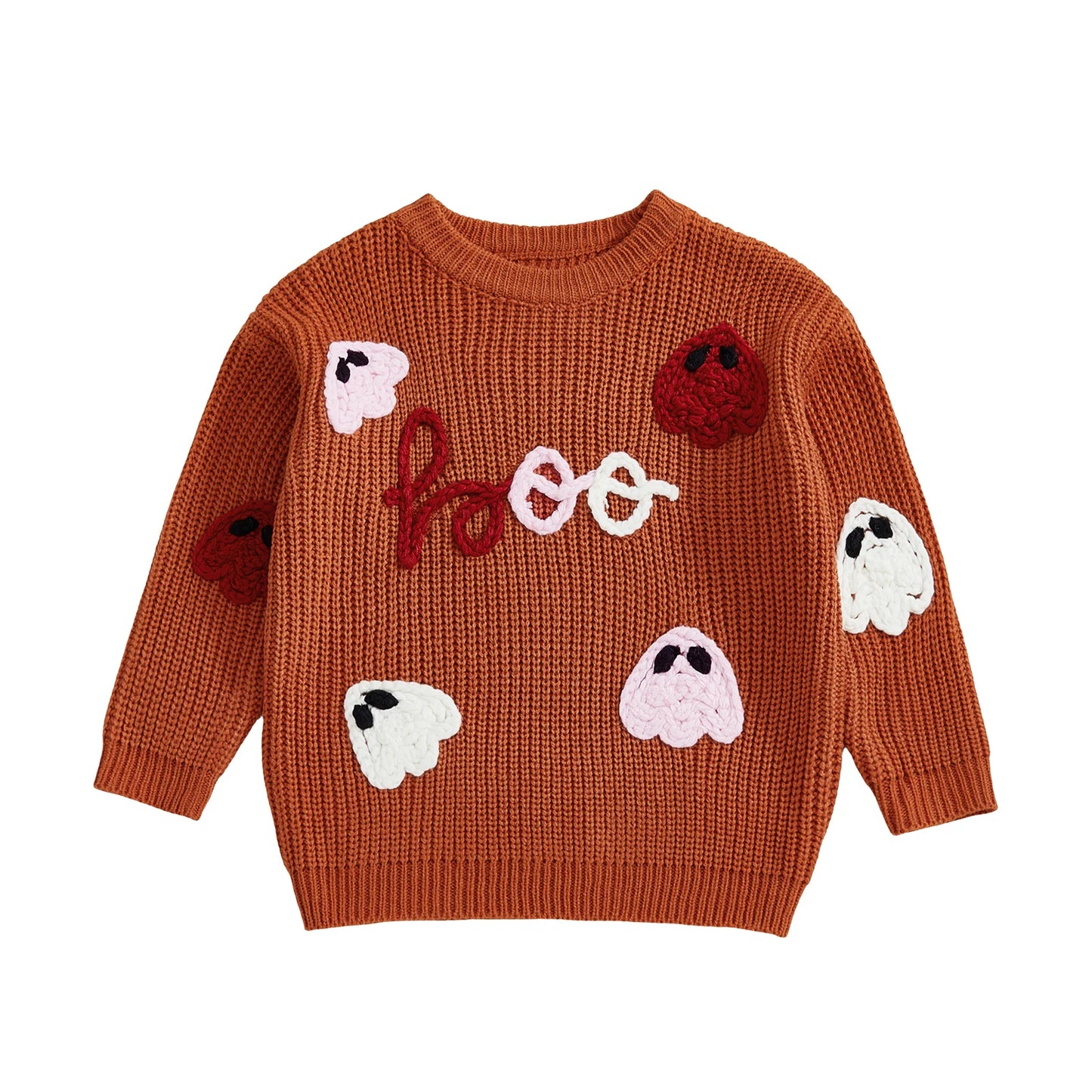 Spooky Halloween Sweater with Pumpkins and Bats Knitted Long Sleeve Crew Neck Pullover for Kids Boy Girl