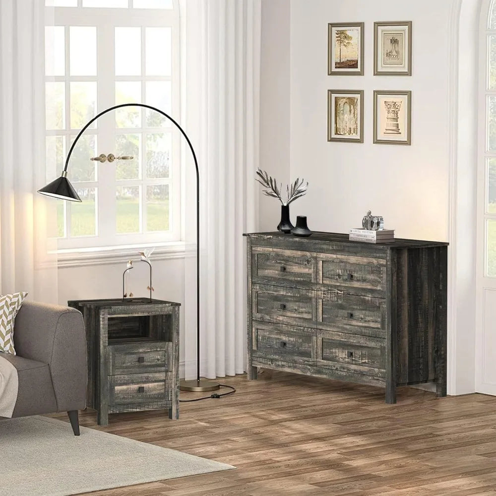 RBXC Farmhouse Bedroom Set 3 Rustic Dresser Nightstands