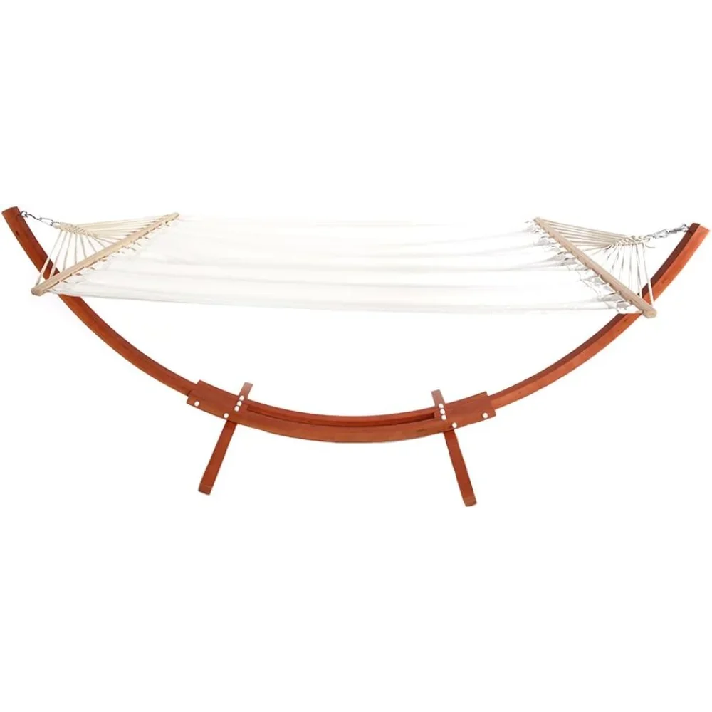 Double Hammock with Wood Arc Stand Outdoor Furniture for Adults and Babies