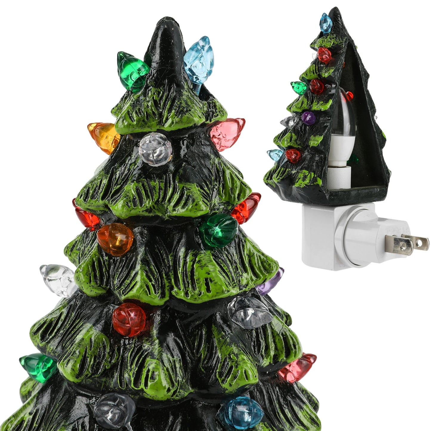 Resin Christmas Tree Night Light 360 Degree Swivel Plug LED Wall Lamps Hand Painted Wall Lights for Kitchen Bedroom Bedside Lamp