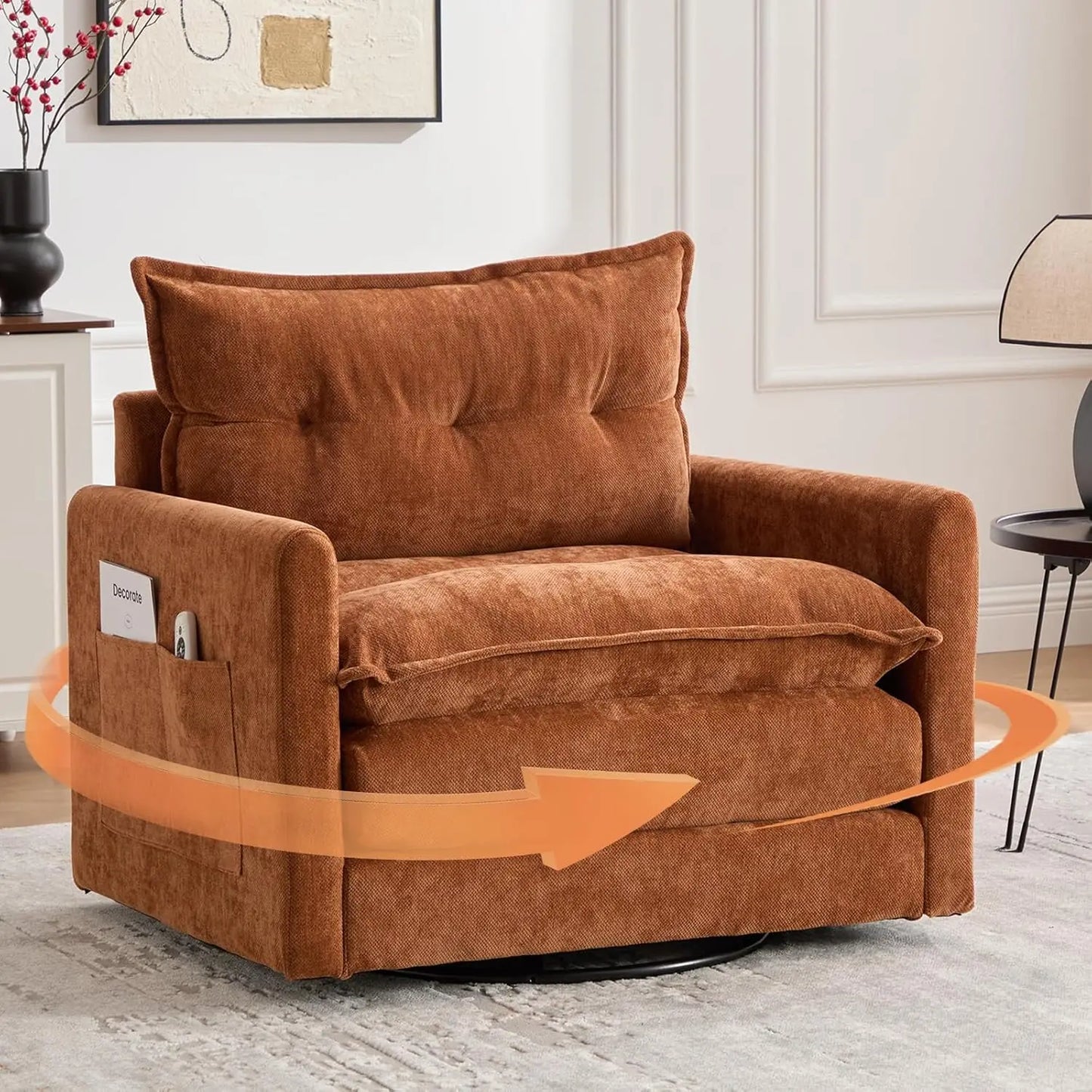 Oversized Swivel Chair, 36" Swivel Armchair Accent Chair for Living Room, Mid Century Modern Thick Padded Arm Chairs