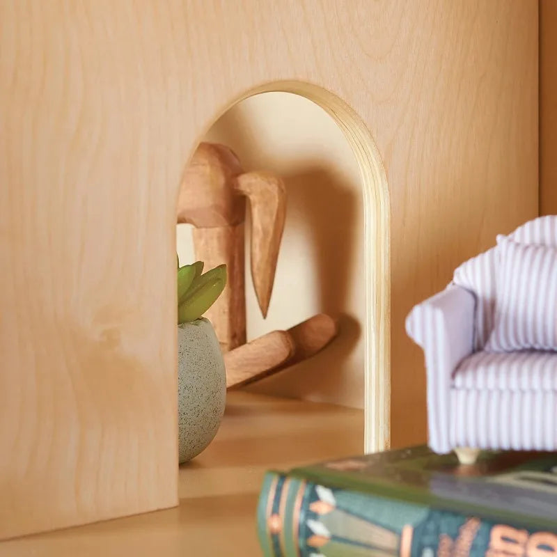 Guidecraft EdQ Dollhouse Bookcase - Natural: Kids' Wooden Organizer Shelves with Removable Storage Bins for Books
