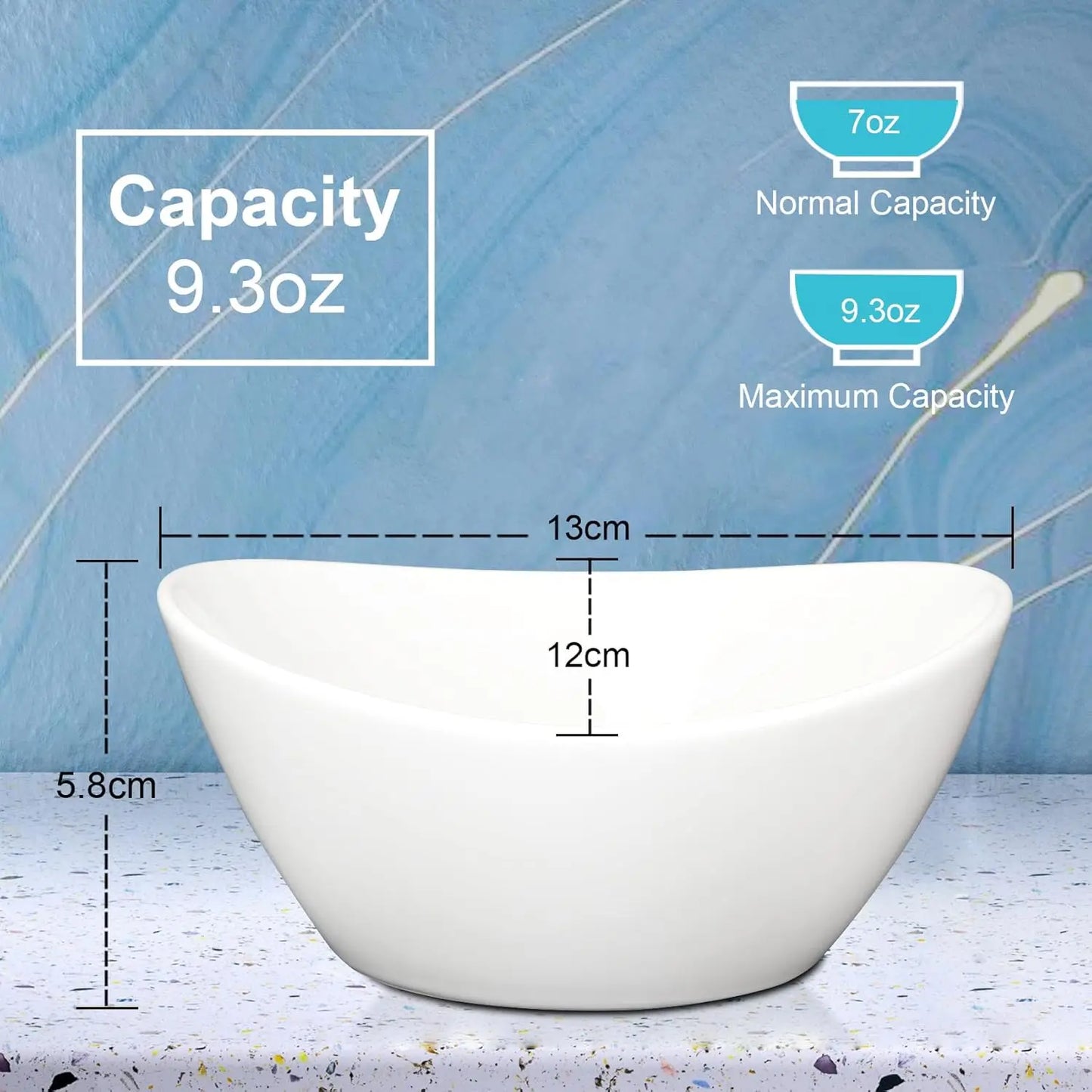 8" Serving Bowls, 42 Oz Porcelain Bowls Set of 4, Large Oval Ceramic Dessert Bowlsfor Salad Ice Cream Snacks Cereal Pasta Soup