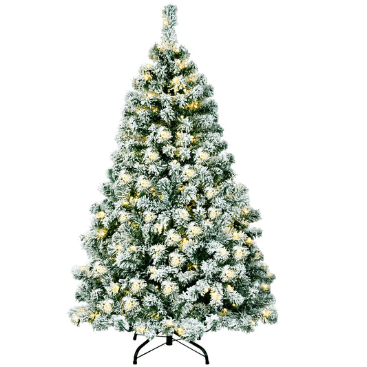 4.5Ft Pre-Lit Premium Snow Flocked Hinged Artificial Christmas Tree w/200 Lights