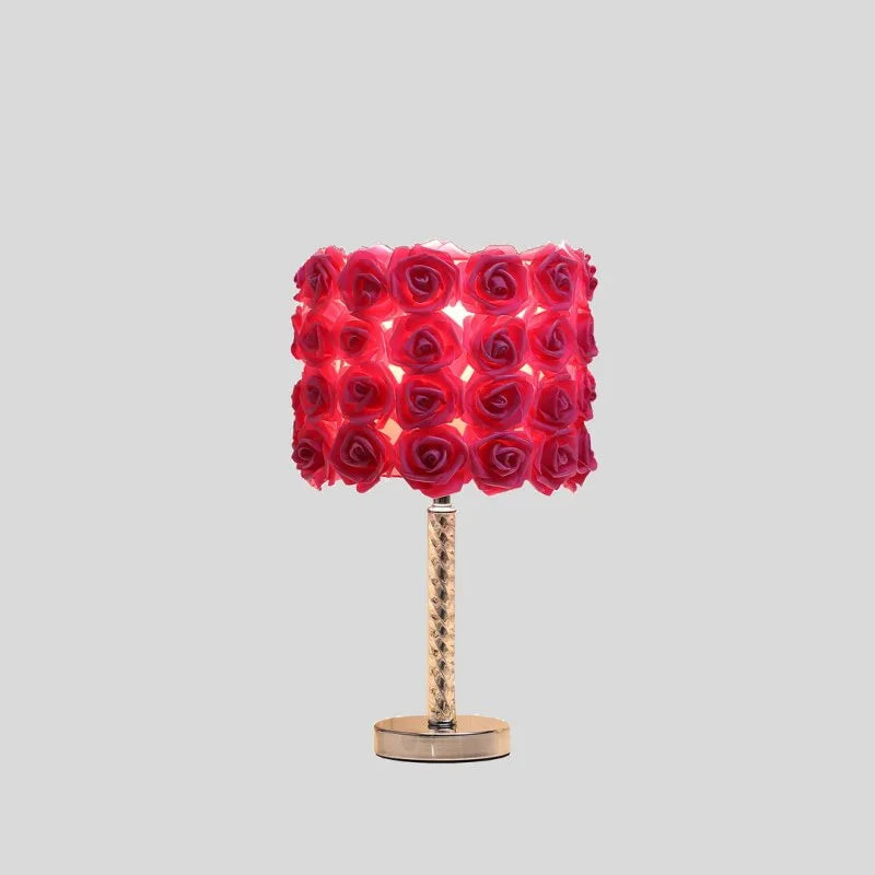 18.25" Acrylic Metal Table Lamp Red Roses In Bloom Design Bedroom Living Room Boosts Floral Themed Home Decor