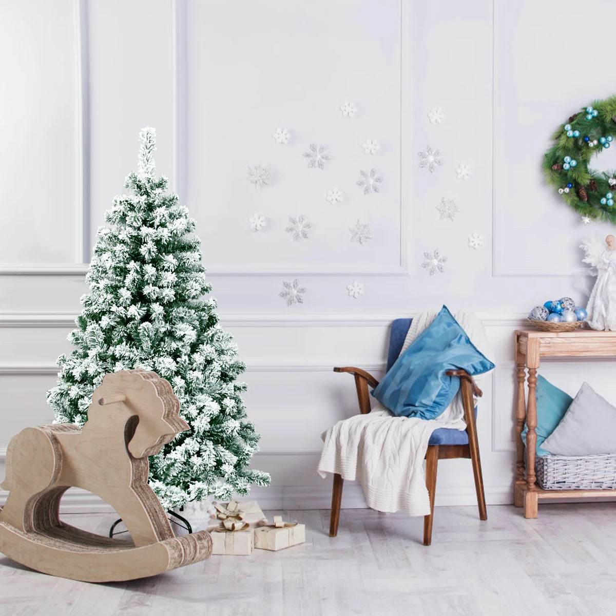 4.5Ft Pre-Lit Premium Snow Flocked Hinged Artificial Christmas Tree w/200 Lights