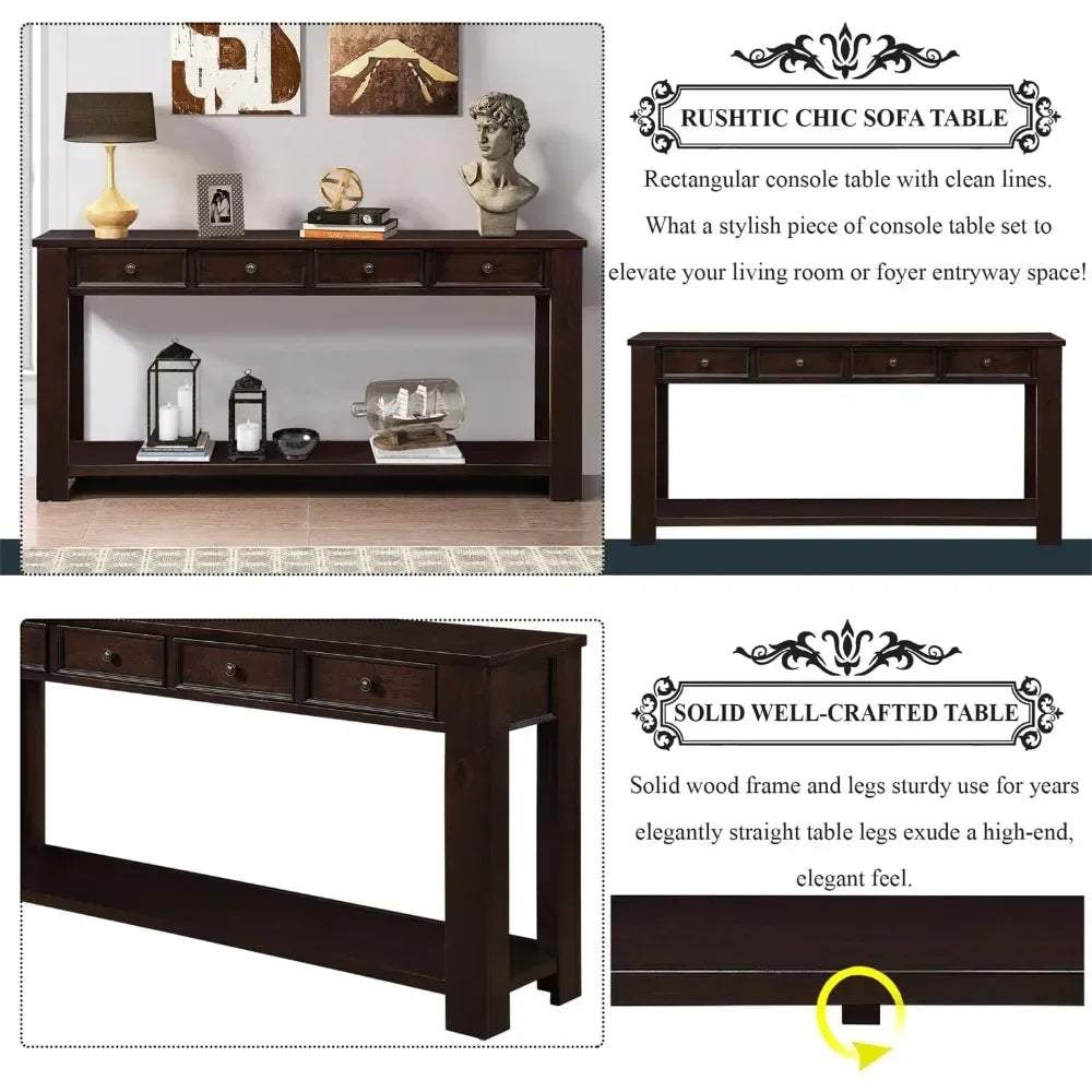 Modern Wood Console Table Sofa Table with 4 Drawers And 1 Bottom Shelf for Entryway Corridor Dining Room Decorative Furniture