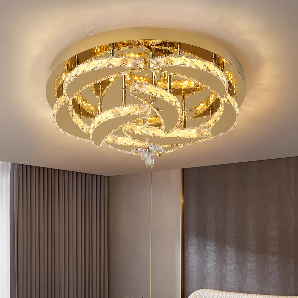 Flower Led Ceiling Lamp Modern Crystal Drop Chandelier Pendant Light Ceiling Light Home Decor Fixtures Living Room RC Dimming
