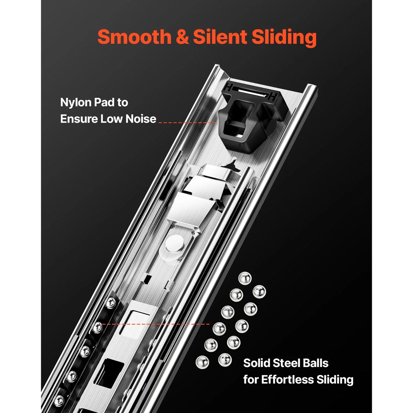 VEVOR Set of 2 Drawer Rails Sizes Ranging from 16 to 60 in 250 lbs Weight Limit Lockable Drawer Rails Ball Bearing Side Mount