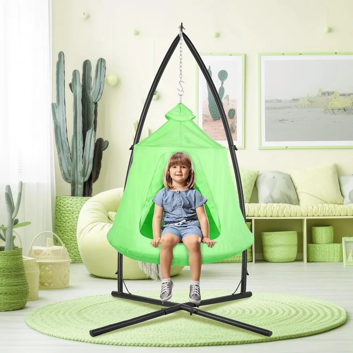 Hanging Hammock X-Stand with Tree Tent – Multi-Use Metal Stand for Indoor Swing & Outdoor Egg Seat
