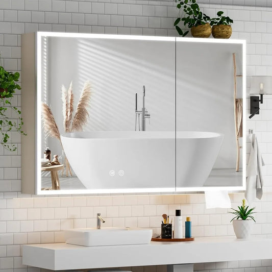 Fully Assembled LED lighted Bathroom Medicine Cabinet with Mirror, 24x32 Inch Bathroom Mirror with Storage, Recessed or Surface