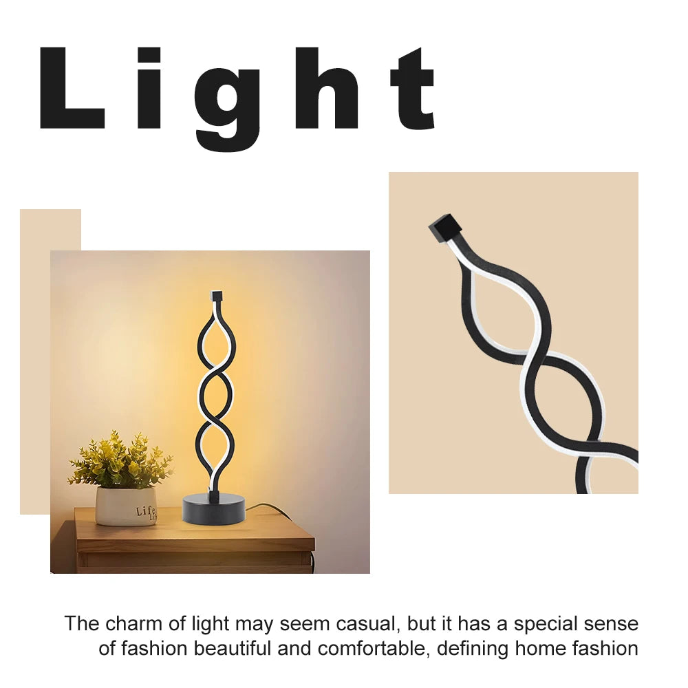 LED Spiral Table Lamp Tricolor Adjustable Brightness Creative Room Decoration Light USB Powered Eye-protection Lamp