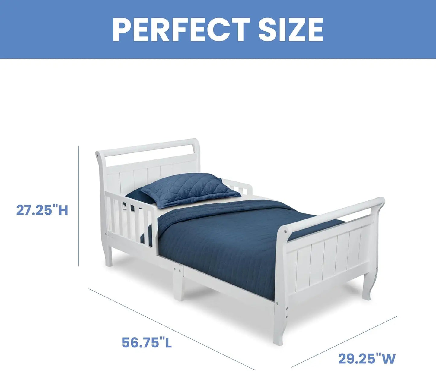 Children Wood Sleigh Toddler Bed, White