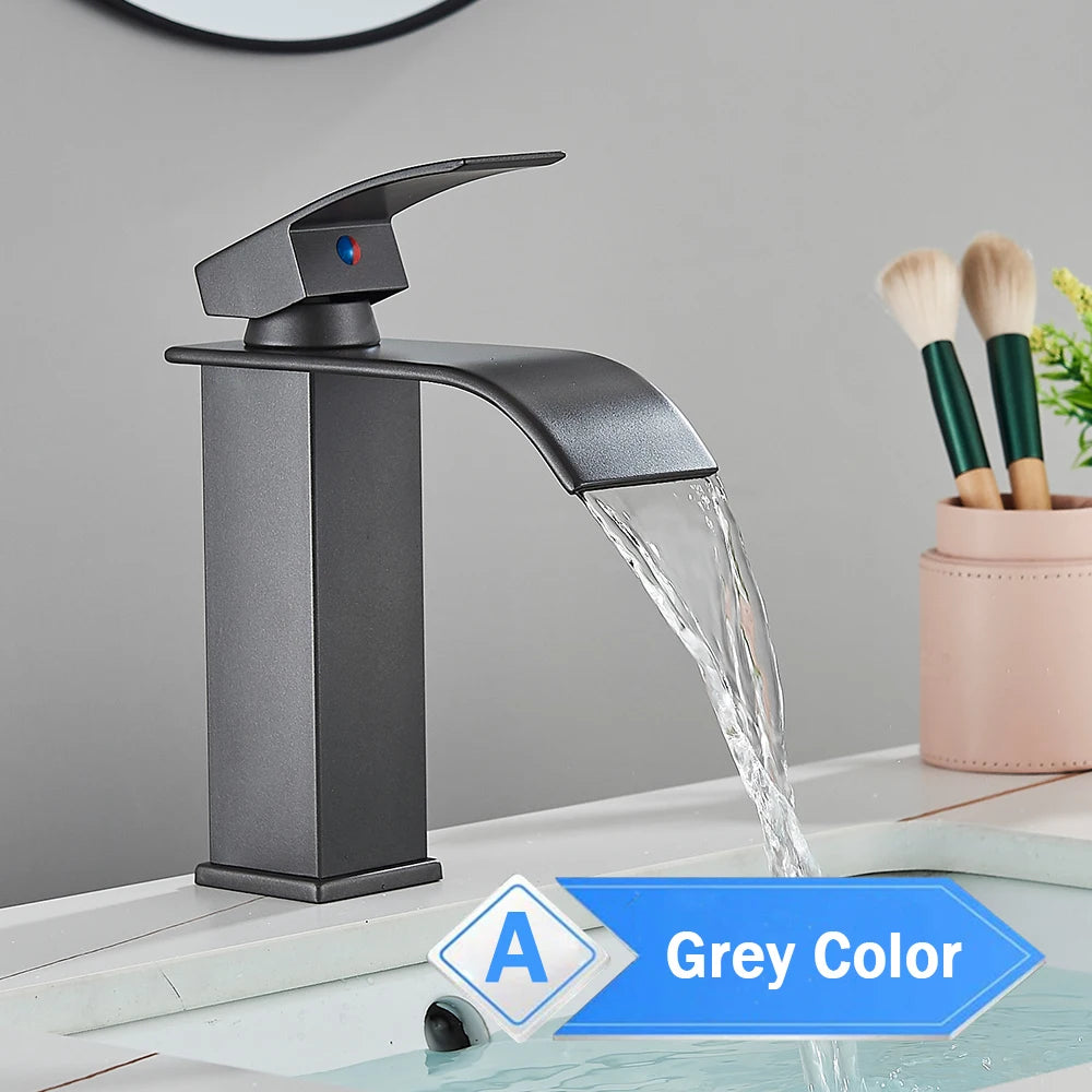 Rozin Hot Cold Water Basin Faucet Waterfall Bathroom Vanity Sink Faucets Single Lever Chrome/Black Brass Washing Mixer Taps