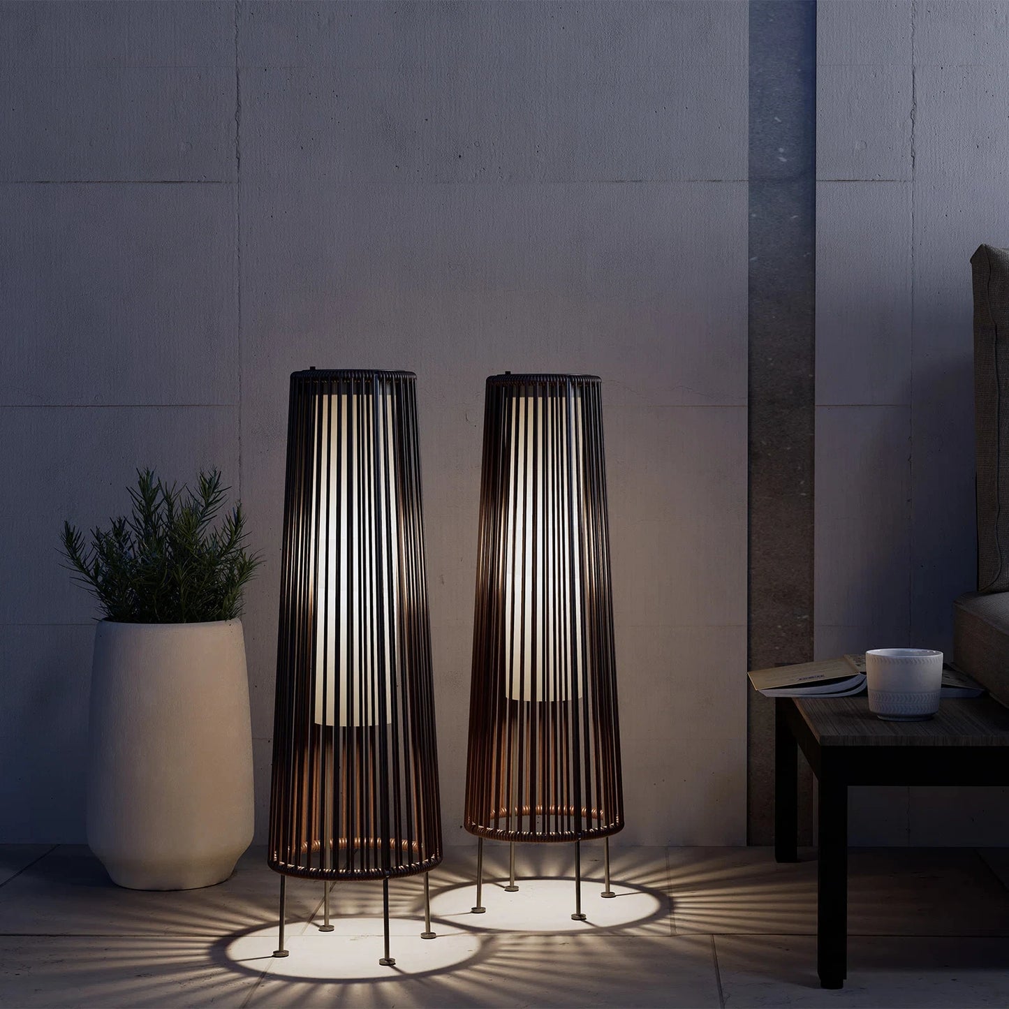 2-Piece Floor Solar Light , Wicker Solar Patio Lamp Waterproof Outside Deck Lamp for Porch, Yard, Garden, Lawn Decorations