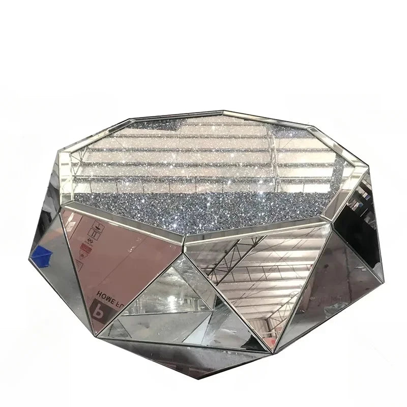 XMSJ Modern Glass Mirror Diamond Coffee Crystal End Table