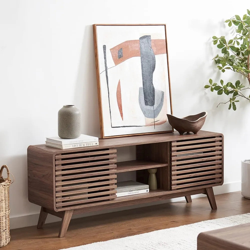 Mid Century Modern for 55/60/65 inch TV, Farmhouse TV Stand, Entertainment Center with Storage